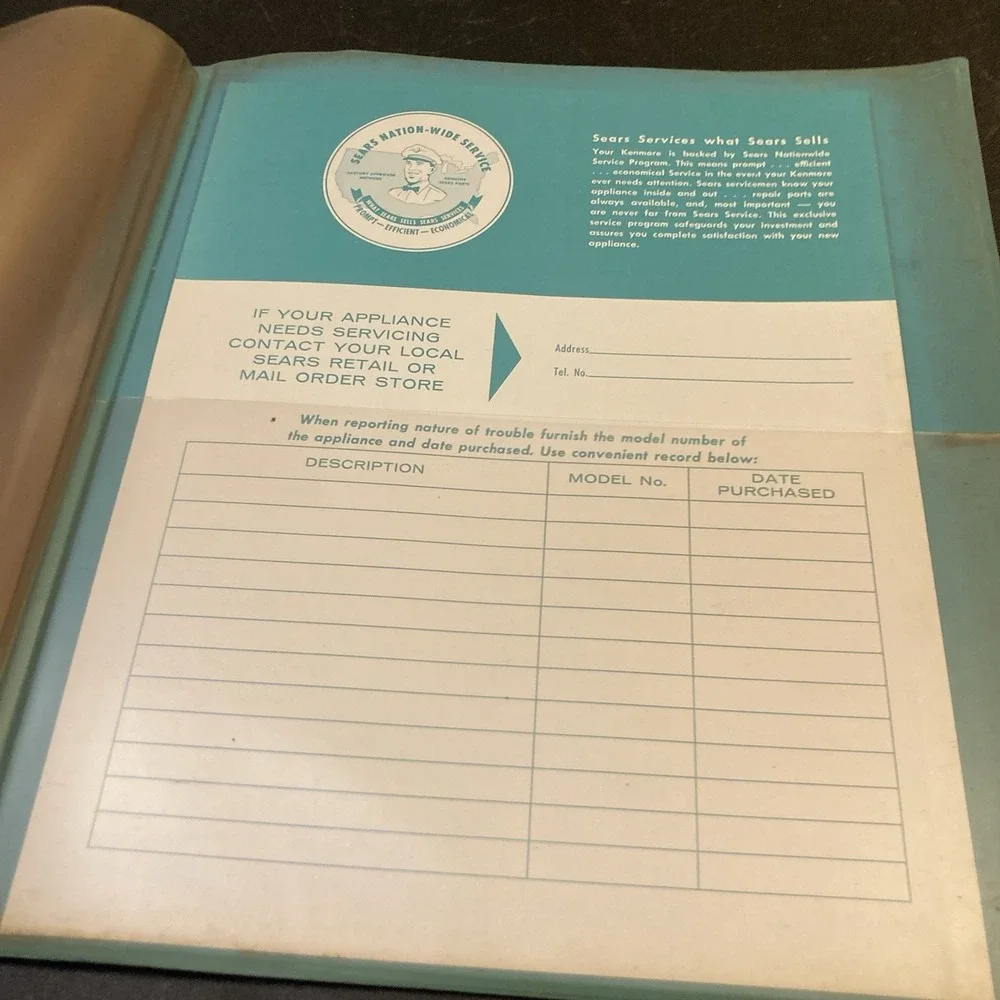 Sears Roebuck Kenmore Appliance Records Blue Binder (Empty) Vtg‎ Art Deco Folder